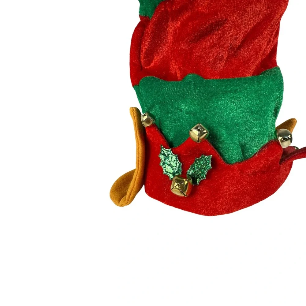 Giggling‎ Getup Elf Hat Red Green Striped Jingle Bells Adult Unisex Christmas